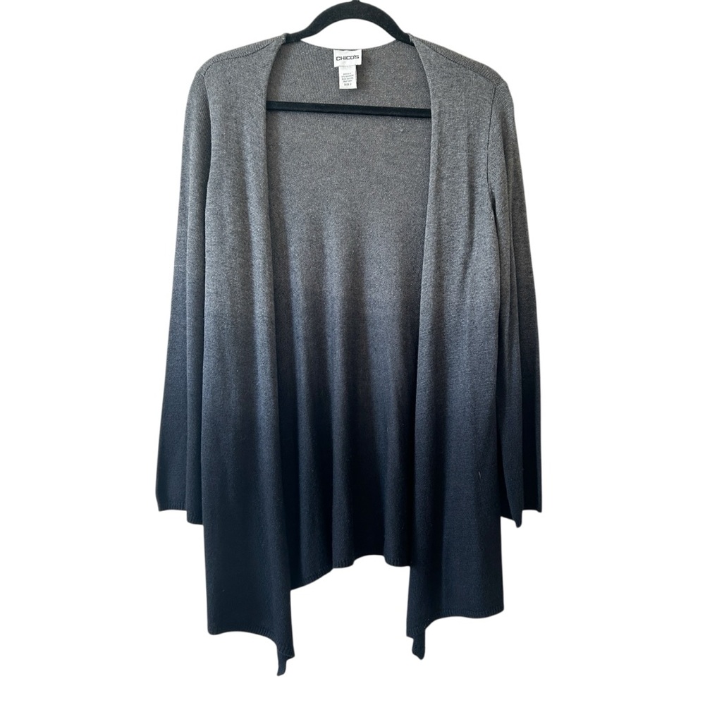 Chicos Silk and Cashmere Ombre Open Front Fine Knit Cardigan